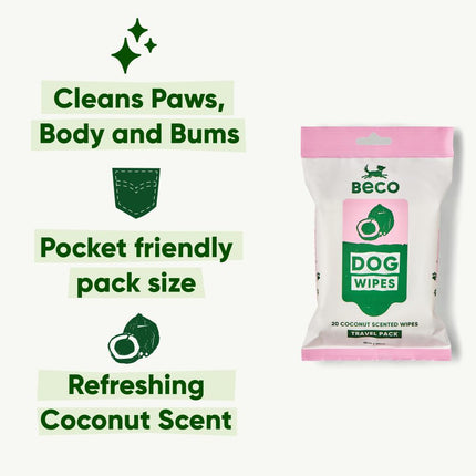 Travel Dog Wipes - Kokosnussduft – 6 Stück